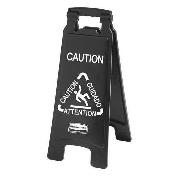 Multi-Lingual Caution Sign, 26 in H, 11 in W, HDPE, Rectangle, English, French, Spanish, 1867505, Rubbermaid Commercial, Mfr#: 1867505