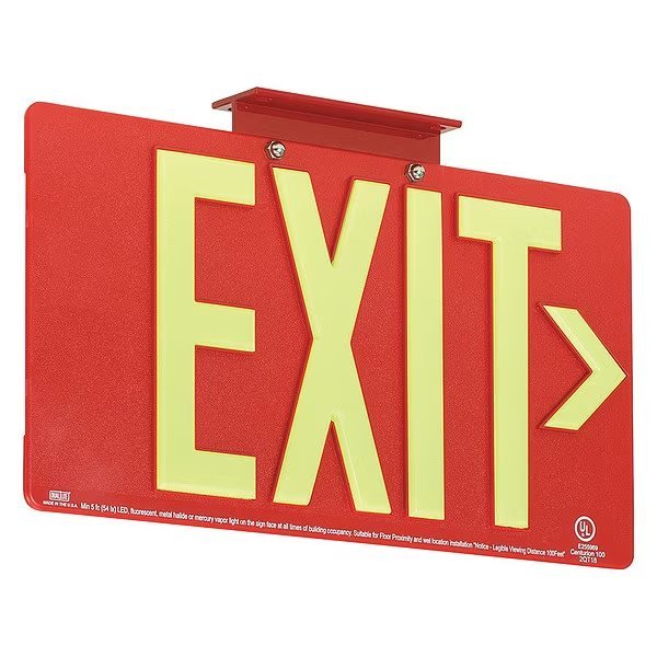 Photoluminescent Single-Face Exit Sign, Red, 100FT Viewing Distance, Dual-Lite, Mfr#: DPLP100SR