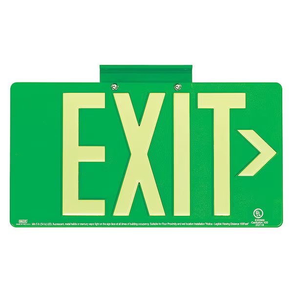 Photoluminescent Single-Face Exit Sign, Green, 100FT Viewing Distance, Dual-Lite, Mfr#: DPLP100SG