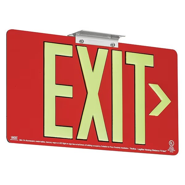 Photoluminescent Double-Face Aluminum Exit Sign Red 75FT View Distance, Dual-Lite, Mfr#: DPLPM75DR