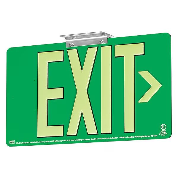 Photoluminescent Single-Face Aluminum Exit, Green, 50FT View Distance, Dual-Lite, Mfr#: DPLPM50SG