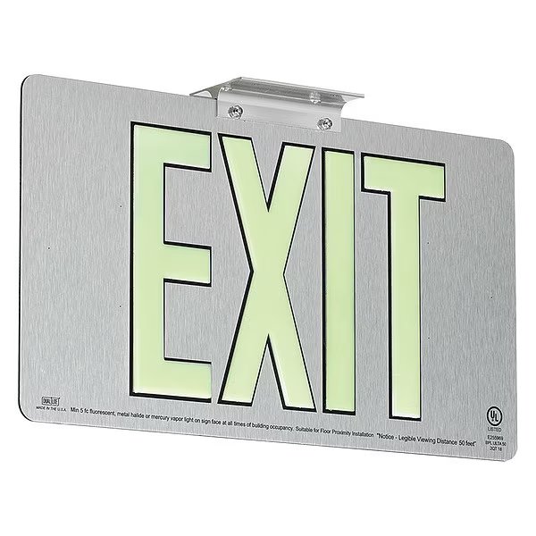 Photoluminescent Single-Face Brushed Alm Exit Sign 50FT View Distance, Dual-Lite, Mfr#: DPLPM50SBA