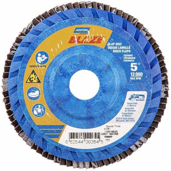 Flap Disc, Ceramic, Type 27, 5" dia, Norton Abrasives, Mfr#: 66254400264