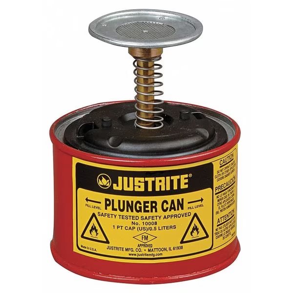 Plunger Can, 1 pt., Galvanized Steel, Red, Justrite, Mfr#: 10008
