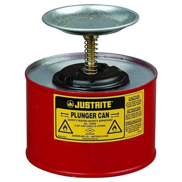 Plunger Can, 1/2 Gallon Capacity, Galvanized Steel, 5 in Dasher Plate Diameter, Red, FM Approved, Justrite, Mfr#: 10208