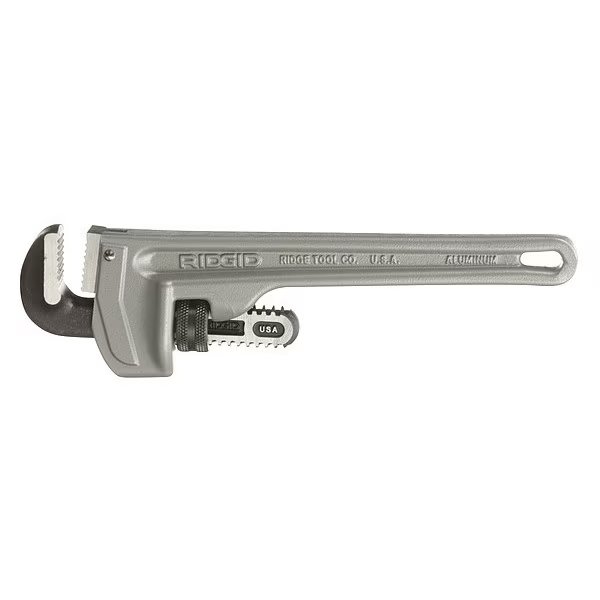 10" Aluminum Straight Pipe Wrench, Serrated, Tether Capable, 1-1/2" Jaw Capacity, Ridgid, Mfr#: 810