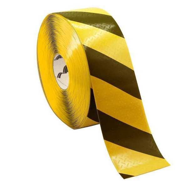 Floor marking, Black/Yellow, 4inx4in, Roll, Mighty Line, Mfr#: MTH470