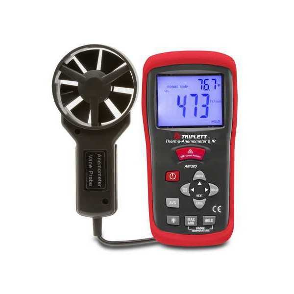 Anemometer, 80 to 5,906fpm, 32 to 122F, Triplett, Mfr#: AM320