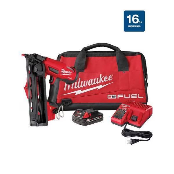 M18 FUEL 16 Gauge Angled Finish Nailer Kit, Milwaukee Tool, Mfr#: 2841-21CT