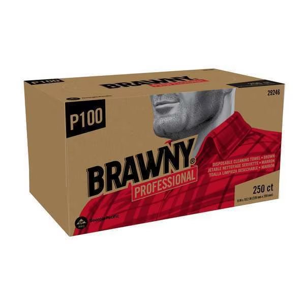 Brawny Professional Dry Wipe, 1 Ply, 250 Sheets, No Roll, Brown, 24 PK, Brawny, Mfr#: 29246