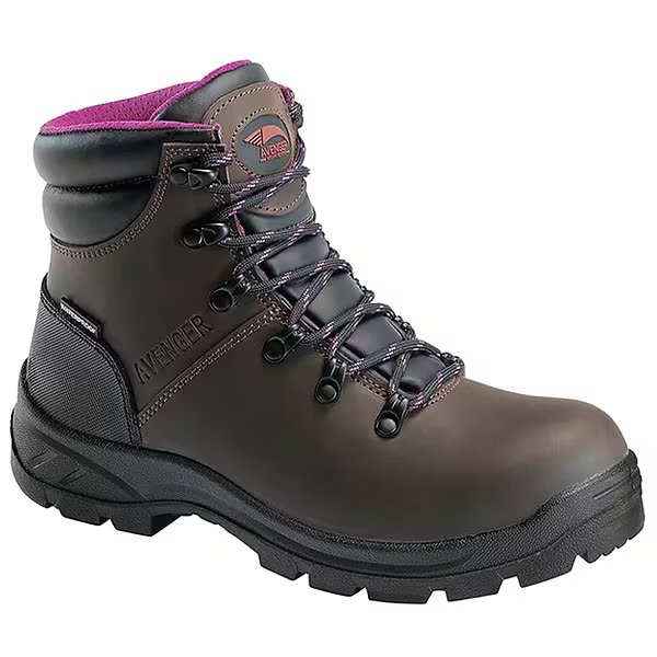 Size 10 Women's 6 in Work Boot Steel Work Boot, Brown, Avenger Safety Footwear, Mfr#: A8125