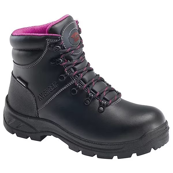 Size 6 Women's 6 in Work Boot Steel Work Boot, Black, Avenger Safety Footwear, Mfr#: A8124