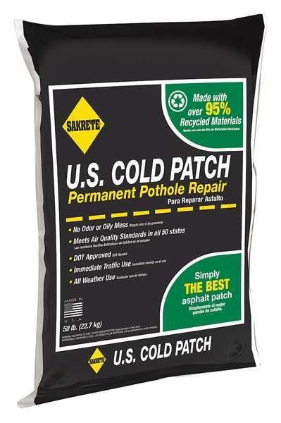 US Cold Patch Permanent Pothole Repair, 50 lb Bag, Recycled Asphalt Mix, 1 Pk, Sakrete, Mfr#: 60450007