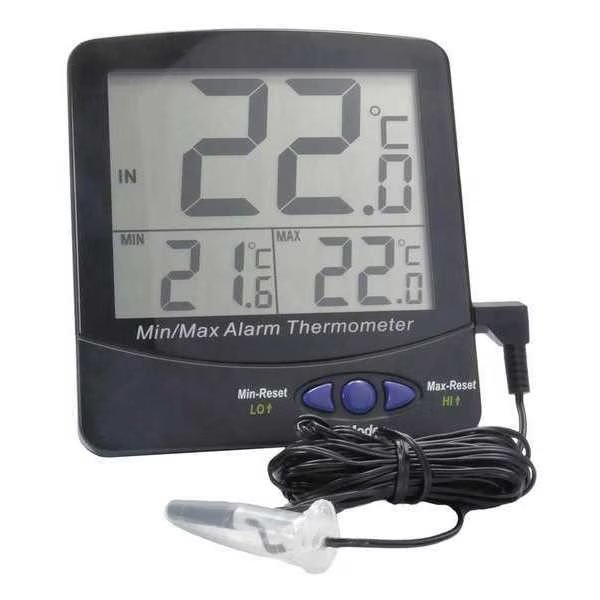 Digital Thermometer, -58 Degrees to 158 Degrees F for Wall or Desk Use, Thermco, Mfr#: ACC895BLK