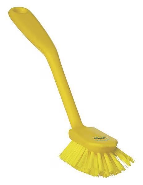 2 25/64 in W Dish Brush, Medium, 8 in L Handle, 3 1/8 in L Brush, Yellow, Plastic, Remco, Mfr#: 42376