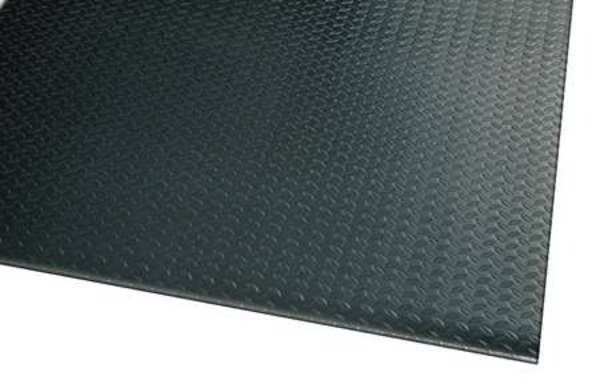 Antifatigue Mat, Diamond Plate, 5 ft x 3 ft, 1/2 in Thick, Black, PVC Foam, Notrax, Mfr#: 419S0035BL