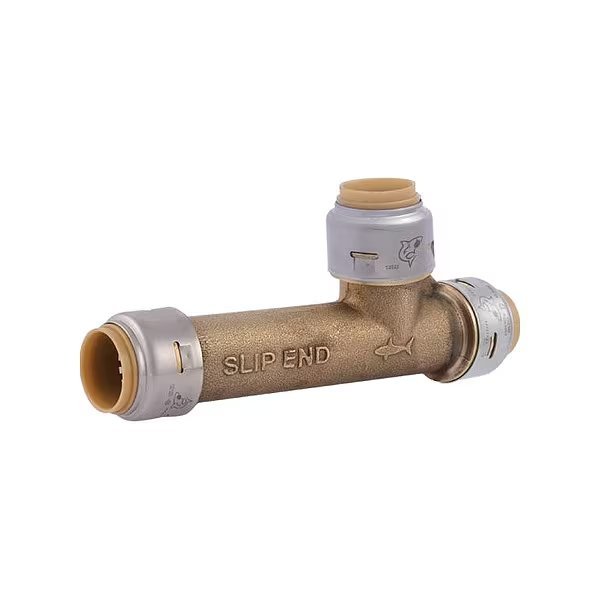 Slip Tee, Brass, 1/2 in Size A Pipe Size, Sharkbite Max, Mfr#: UR3362