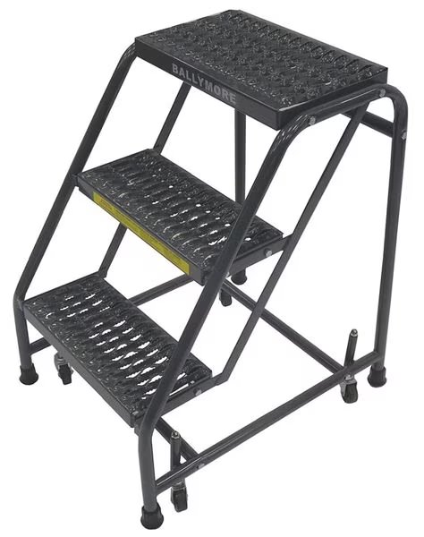 28 1/2 in H Steel Rolling Ladder, 3 Steps, 450 lb Load Capacity, Ballymore, Mfr#: 318GSU
