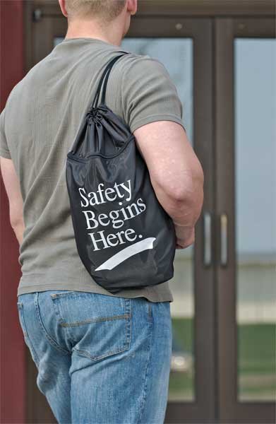 Backpack, Drawstring, Safety Begins Here, Quality Resource Group, Mfr#: N210/H