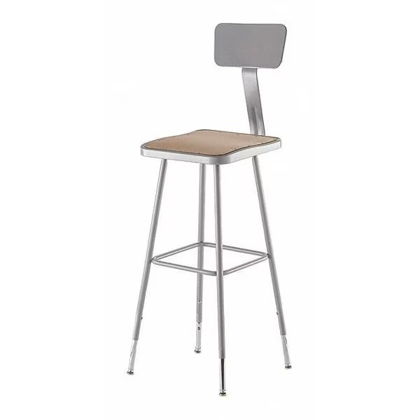 Square Stool with Backrest, Height 31" to 39"Gray, National Public Seating, Mfr#: 6330HB
