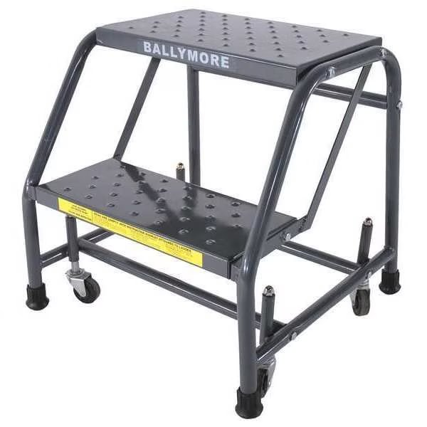 19 in H Steel Rolling Ladder, 2 Steps, 450 lb Load Capacity, Ballymore, Mfr#: 218P