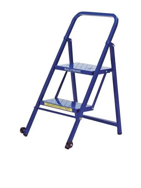 36 in H Steel Folding Rolling Ladder, 2 Steps, 300 lb Load Capacity, Ballymore, Mfr#: TL218P