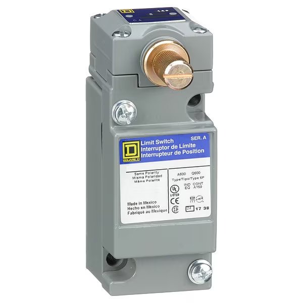 Heavy Duty Limit Switch, No Lever, Rotary, 2NC/2NO, 10A @ 600V AC, Actuator Location: Side, Telemecanique Sensors, Mfr#: 9007C66B2