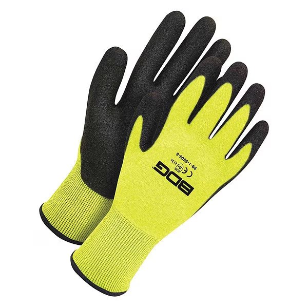 Seamless Knit HiViz Yellow Nylon 15G Black NFT Palm, Size L (9), Bdg, Mfr#: 99-1-9606-9