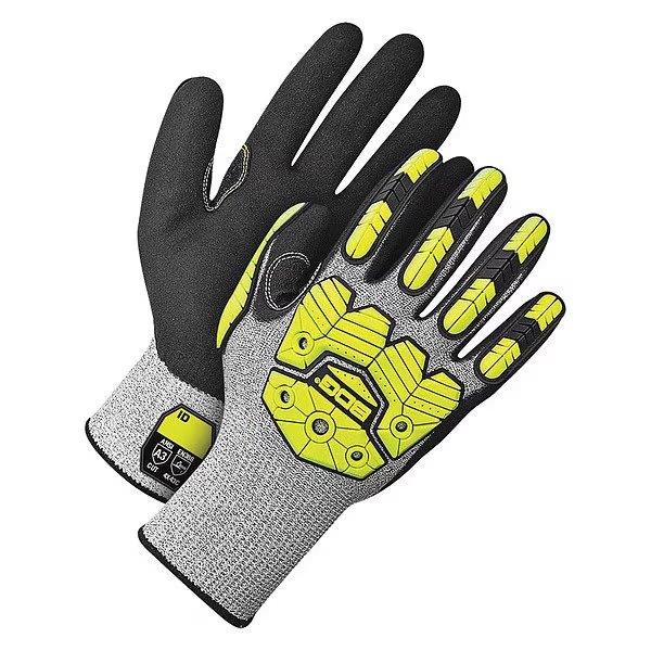 Hi-Vis Cut Resistant Impact Coated Gloves, A3 Cut Level, 13 ga, Gray, L (9), Bdg, Mfr#: 99-1-9790-9-K