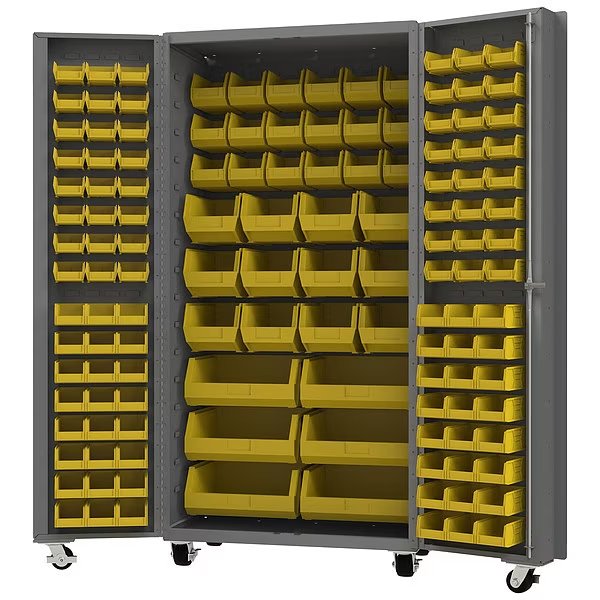 Heavy Duty Heavy Duty Mobile Bin Cabinet, 36 1/4 in W, 76 1/4 in H, 26 in D, 138 Bins, Durham Mfg, Mfr#: DCM36-BDLP-132-95