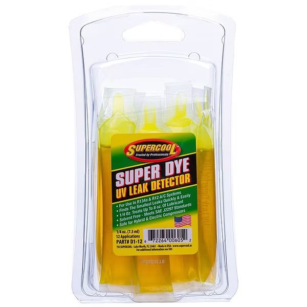 A/C Leak Detection Dye, .25 Oz, PK12, Supercool, Mfr#: D1-12