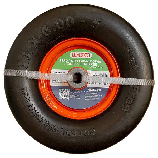 11 x 6.00-5 Zero Turn Lawn Mower Tire & Wheel, Smooth Tread, Flat Free, Hi-Run, Mfr#: FF1003