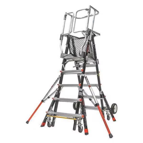 5 to 9 ft Fiberglass Adjustable Safety Cage Platform Stepladder, 375 lb Capacity, Little Giant Ladders, Mfr#: 18509-243