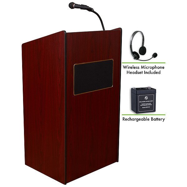 OS Aristocrat Lectern and Recharge Battery Wireless Head Mic Mahogany, Oklahoma Sound, Mfr#: M6010-MY/LWM-7