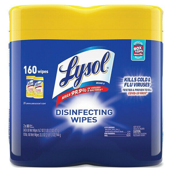 Disinfecting Wipes, Canister, Lemon and Lime Blossom, White, 2 PK, Lysol, Mfr#: 19200-80296