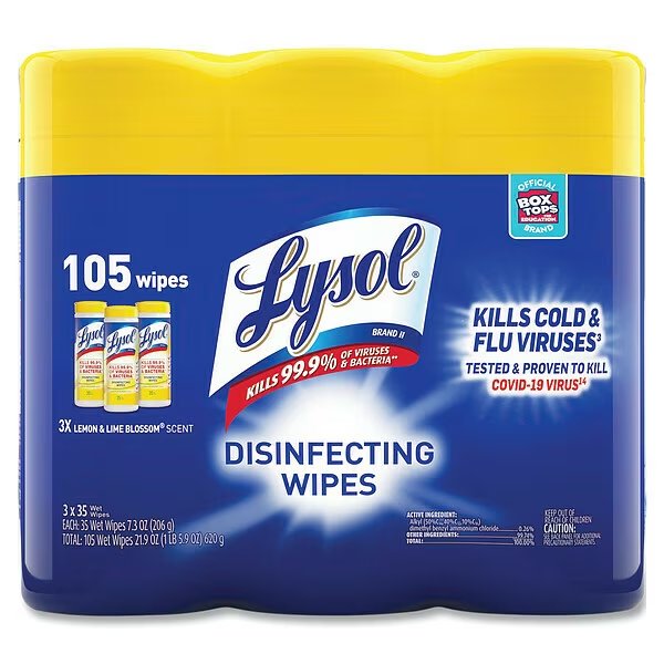 Disinfecting Wipes, Canister, Lemon and Lime Blossom, White, 3 PK, Lysol, Mfr#: 19200-82159