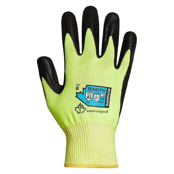 Hi-Vis Cut Resistant Coated Gloves, A5 Cut Level, 13 ga, Yellow, 12, Superior Glove, Mfr#: STAGHVPN12