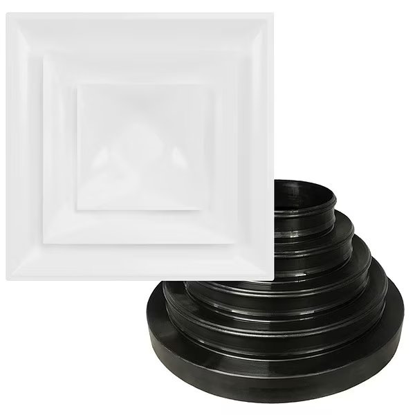 6 to 14 in Square Step-Down Ceiling Diffuser, White, American Louver, Mfr#: STR-C-W-NRD