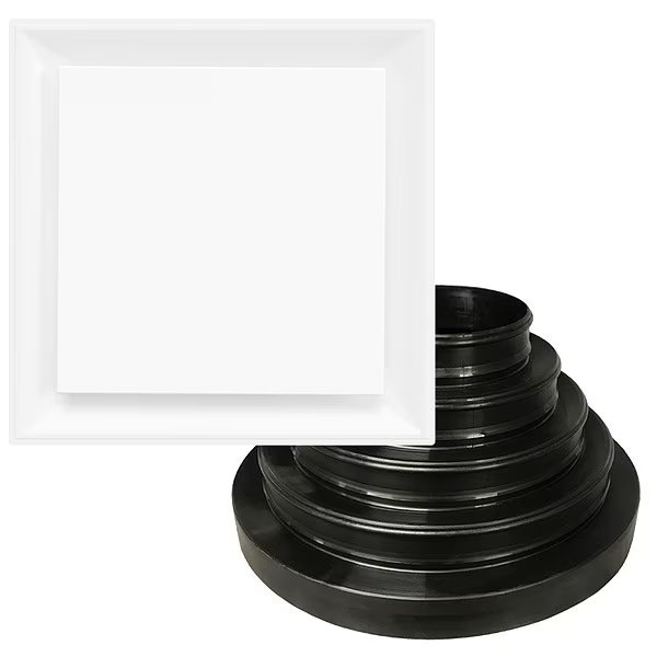 6 to 14 in Square Square Plaque Ceiling Diffuser, White, American Louver, Mfr#: STR-PQ-W-NRD
