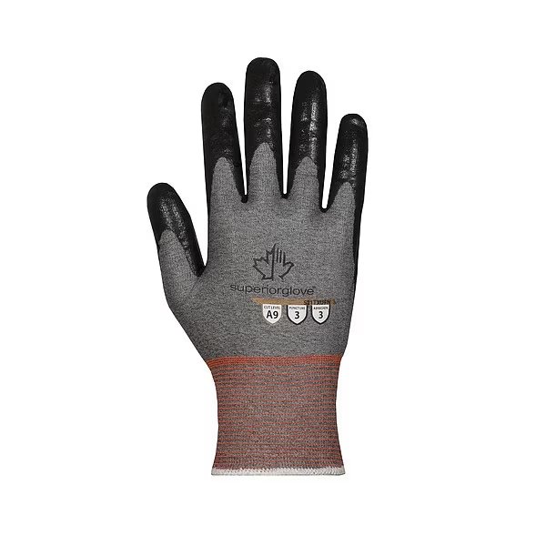 Work Gloves, A9 Cut Level, 3.65 mm, Gray, M ( 8 ), Tenactiv, Mfr#: S21TXUFN-8