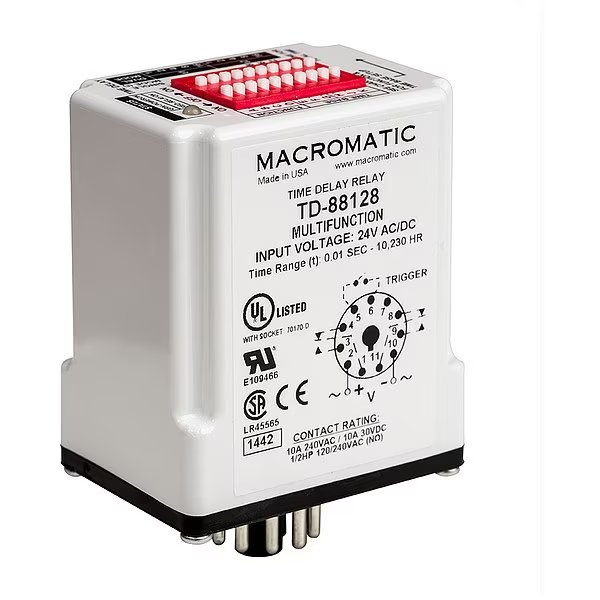 Time Delay Relay, 120VAC/DC, 10A, SPDT, Macromatic, Mfr#: TD-88162