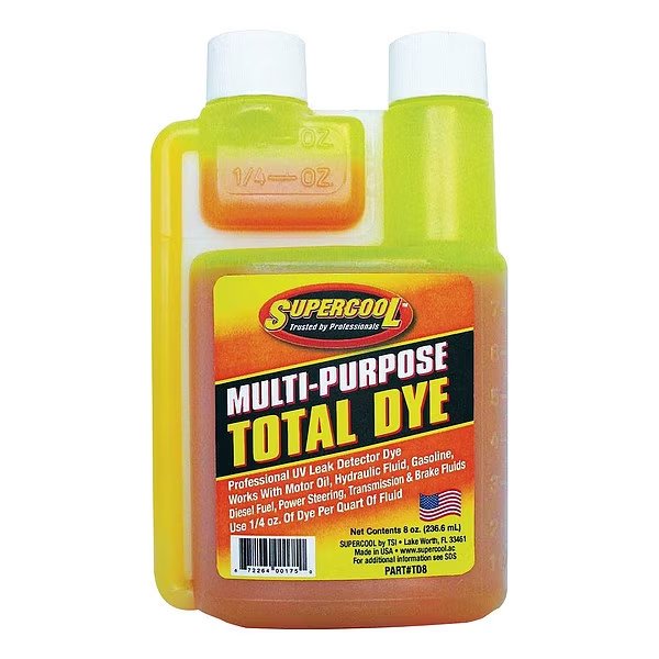 UV Fluid Leak Detection Dye, 8 Oz, Supercool, Mfr#: TD8