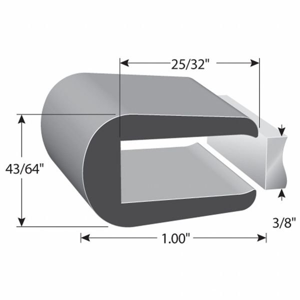 Rubber Edging, 43/64" H, 100 ft L, 1" W, Trim-Lok, Mfr#: X1016-100