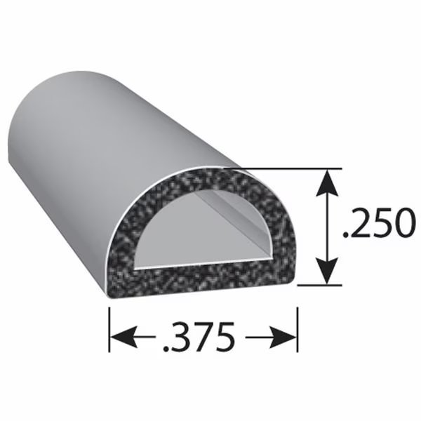 Rubber Seal, 1/4" H, 25 ft L, D Shape, Black, Trim-Lok, Mfr#: X1153BT-25