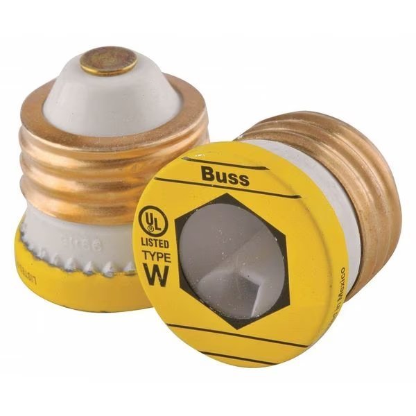 Plug Fuse, W Series, Fast-Acting, 1A, 125V AC, Indicating, 10kA at 125V AC, 4 PK, Eaton Bussmann, Mfr#: W-1