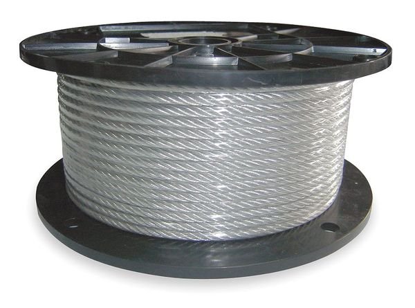 Cable, 1/8 In, L500Ft, WLL420Lb, 1x19, SS