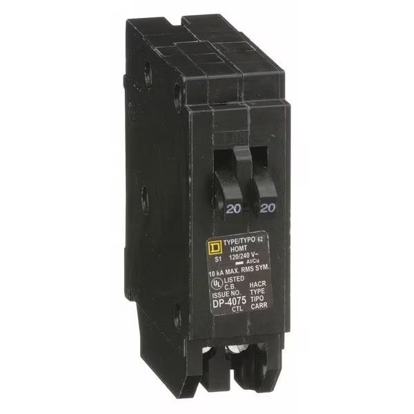 Miniature Circuit Breaker, HOMT Series, 20A, 1 Pole, 120/240V AC, 10kA at 120/240V AC, Square D, Mfr#: HOMT2020