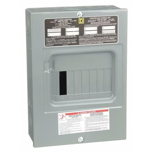 Load Center, QO, 6 Spaces, 100A, 120/240V AC, Main Lug, 1 Phase, Square D, Mfr#: QO612L100S