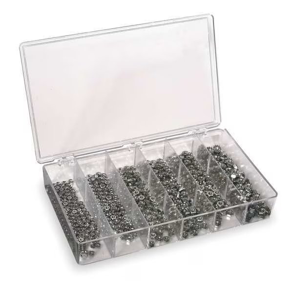 Zinc Plated Finish Steel Keps w/ External Tooth Washer Hex Lock Nut Assortment, 600 pc., EnjoyTool Select, Mfr#: WWG6KEPSZPGR