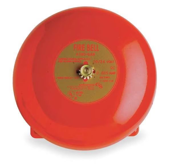 Fire Bell, Red, H 3 11/32 x L 6 x W 6 In, Edwards Signaling, Mfr#: 439D-6AW-R